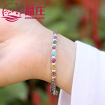 Natural tourmaline bracelet s925 silver inlay simple personality fashion Oval concubine bracelet Wangfu safe gift