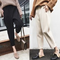Wool Harlan pants children spring and autumn and winter 2021 new straight Korean version loose wide leg casual dad radish beige-white