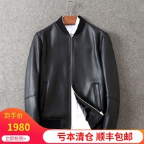 Winter youth fashion mens sheepskin fur one-piece casual leather jacket Baseball slim-fit short style tide