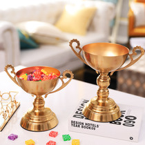 Light luxury creative small fruit plate Living room coffee table Household snack plate High foot metal trophy melon seeds dried fruit plate Candy plate