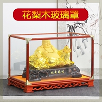 Antique display custom Guanyin Buddha statue decoration crafts display dust base chicken wing wood treasure cage glass cover