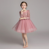 Childrens evening dress Princess dress flower child wedding dress puffy gauze girl show host piano performance Winter