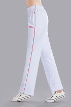 Spring and summer square dance white sweatpants group buy men and women large size loose straight red edge silk trousers
