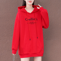 Red Sweater Middle - long - term 2022 new spring and autumn thin high - end loose European station age coat