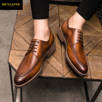 Hegang leather shoes men business dress British Bullock trendy shoes 2020 Summer new casual leather Korean mens shoes