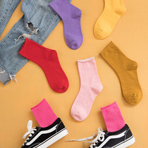 Black Socks Female Midbarrel Socks Korean Version College Wind Autumn Winter Ladies 100 Hitch Pure Color Moon Postnatal Cotton Socks Long