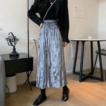 Long skirt 2020 new spring and autumn winter Joker elastic high waist gold velvet a-shaped cover across pleated skirt