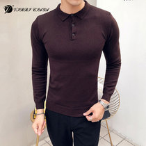Mens solid color polo shirt mens lapel collar short sleeve t-shirt business and leisure Paul shirt long sleeve mens sweater sweater