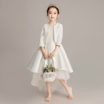 Girl white princess dress flower girl wedding little girl childrens evening dress host piano performance clothing long sleeve winter