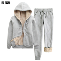 Autumn and winter plus velvet padded sports suit womens imitation lamb velvet hoodie casual pants large size two-piece set