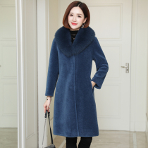 zqqz cashmere coat female fox fur collar long leather wool one new wool fur coat 182