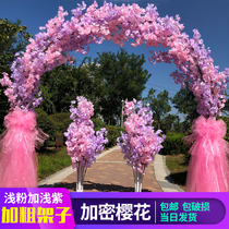 New wedding simulation cherry blossom door happy door silk flower arch shelf opening event shop celebration wedding flower door