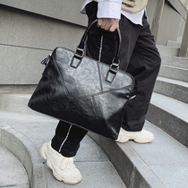 European station business Bag Mens Hand bag leather shoulder briefcase mens bag simple horizontal computer bag tide