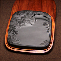 National intangible cultural heritage Fishing singing nighthandmade rough stone Shexian Yan Lao Keng eyebrow grain seed material water ripple four treasures of Wenfang