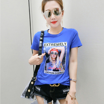 European and American fashion brand 2021 fashion printed diamond T-shirt women's short sleeve summer slim Joker design half sleeve jacket
