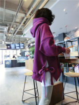 cp-108 Korea East Gate Spring Purple Letter Slit Bow Hooded Loose Thick Sweats