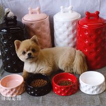 Physical texture non-photo video shot to get ceramic pet dog grain storage bucket dog grain bucket dog bowl cat bowl