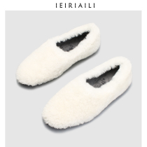 Net red wool shoes womens autumn and winter 2021 new lamb hair womens shoes a pedal flat cotton scoop shoes plus velvet Doudou shoes