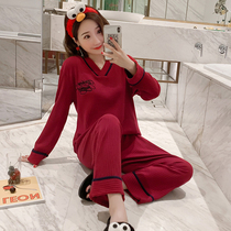 Pajamas women cotton long sleeves Spring and Autumn 2021 Korean version of leisure can wear cotton home clothes two-piece Winter