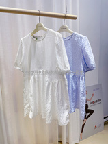 Aimei mommy 21 summer refreshing blue white dark grid super cool pregnant women loose short sleeve doll shirt