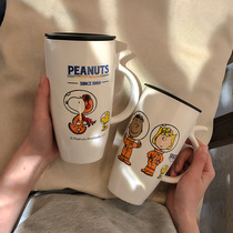 Large capacity mug oversized 500ml Snoopy Cup girl ceramic with lid large capacity Breakfast Milk Cup