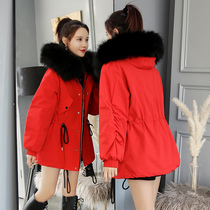 Small down jacket womens long 2020 winter new Korean version of the net red and white duck down waist thickened jacket