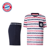Bayern Munich short lounge set navy blue 7-16 year old youth striped casual round neck short sleeve