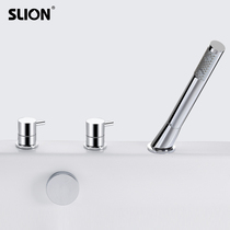 Lion forest cylinder side bathtub faucet sitting hot and cold three hole waterfall split bathtub faucet shower set