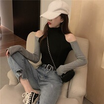 Vanya Half-Leader Sweater Autumn and Winter New Harbour Design Sensor Colorless Shoulder T-shirt Costumes