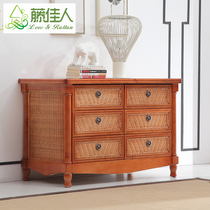 Rattan Lady Rattan Bucket Locker Solid Wood Chest of Drawers Rattan Storage Cabinet Rattan Wood Hall Cabinet Indonesia Rattan Furniture HT