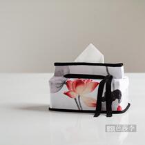 Chinese Lotus Writing Fabric Extract Tissue Box Pumps Set of Tissue Pumps