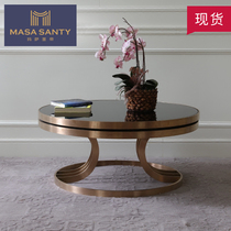 Brief Modern American Rose Gold Round Tea Table Black Metal Designer Prototype House Guest Furniture Custom Drawing