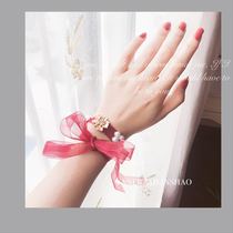 West window candle Chinese Xiuhe Dragon and Phoenix coat Classical wedding celebration activities Bride bridesmaid ribbon wrist flower