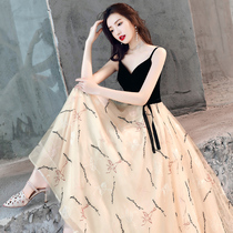 Graduation dress skirt female 2021 new banquet suspender dress small dress socialite host thin dress spring