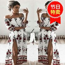 2017 summer fashion slash neck print off shoulder dress lady