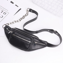 New leather king waist bag female ins fashion mini chain bag AW first layer cowhide shoulder messenger chest bag