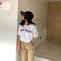 yoe2021 Korean Simple Round Neck Summer Letter Printing Joker Loose Cotton White Short Sleeve T-Shirt Women