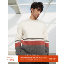 LEZORA ultra-fine 20 micron Yak yak suede soft glutinous super warm striped round collar knit sweater