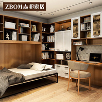 The customized side-turned bedside folding bed in the custom bedroom wardrobe of Chibang House is customized as Venice