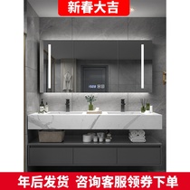 Rock slab integrated basin bathroom cabinet combined modern luxury wind toilet wash wash sink wash basin bathroom cabinet