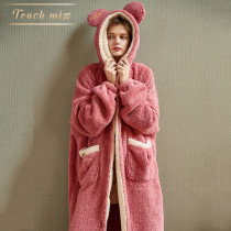 TOUCH MISS AUTUMN WINTER CORAL SUEDE Sleeping Gown Woman Loose Thickened Warm Casual Minimalist Home Suit Suit