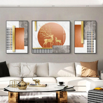 Modern minimalist living room decoration painting sofa background wall atmospheric triple painting lucky deer hanging painting light luxury wall painting murals