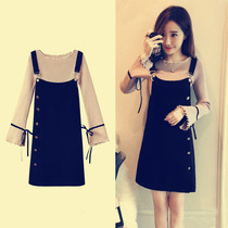 Large size fashion fake mother dress autumn new suit sexy meat cover thin age two-piece dress