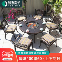 Outdoor Barbecue Table And Chairs Patio Balcony Home Smoke-free Barbecue Table Outdoor Terrace Casual Cast Aluminum Carbon Baking Table Oven