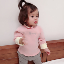 Girls  long-sleeved T-shirt thickened 2018 new childrens baby half-neck bottoming shirt plus velvet autumn and winter 1-2-3 years old