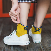 Socks Womens Japanese lace midline socks cotton heel bow womens socks College style cute personality socks