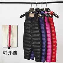 Baby conjoined pants open stall winter down 1 boy 2 plus velvet 3 thickened 4-year-old children warm autumn and winter trousers