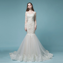 Ruolai original design Fates Moren dream retro lace long sleeve fishtail bridal wedding dress