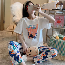 Short sleeve pajamas women's summer trousers cotton net red same suit fresh cartoon student home clothing spring and autumn can be worn outside
