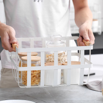 Household kitchen Wrought iron condiment storage basket sundries double handle hand book snack storage basket Bathroom storage basket